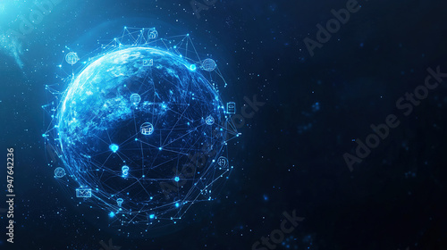 Global network concept. Abstract globe background. Symbolizing global network connectivity. Technology background. Abstract digital blue background with a futuristic globe. Copy space area