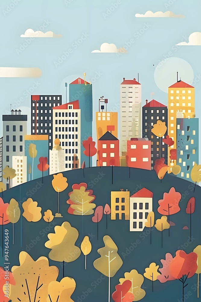 Obraz premium Colorful Cityscape with Fall Trees