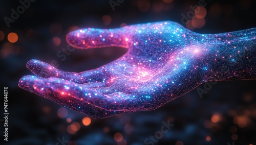 Glowing Hand of Light and Technology.