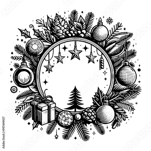tree christmas frame with floral element