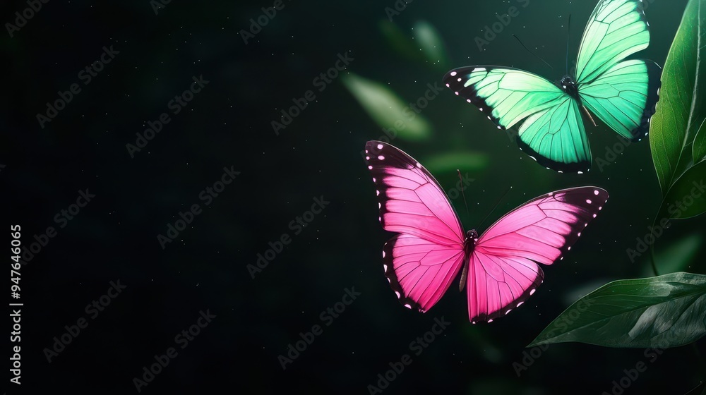 Glowing neon butterflies fluttering in a dark garden, magical glowtime, enchanting and whimsical Glowing neon butterflies fluttering in a dark garden, magical glowtime, enchanting and whimsical