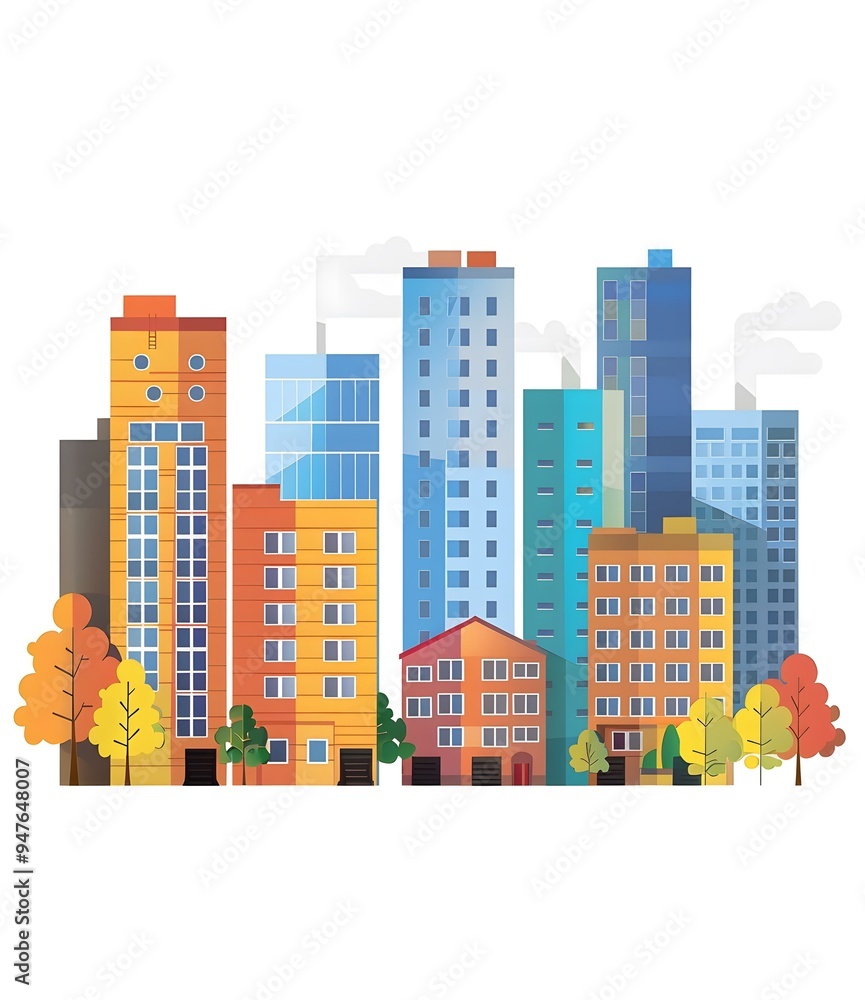 Modern Cityscape Skyline with Buildings and Trees Modern Cityscape Skyline with Buildings and Trees