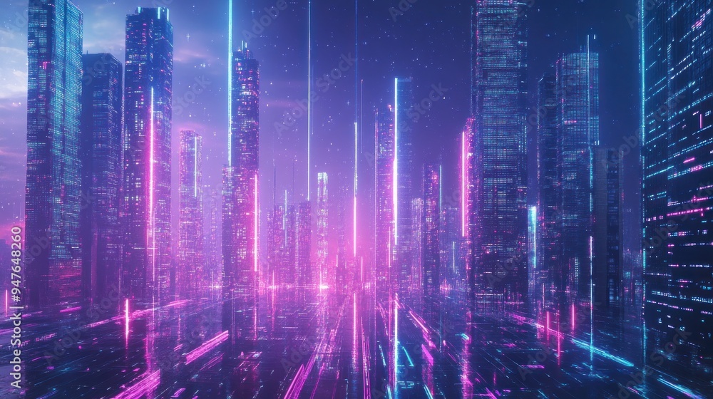 Neon Cityscape: Futuristic Urban Landscape with Glowing Lights Neon Cityscape: Futuristic Urban Landscape with Glowing Lights