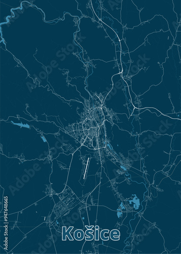 Košice, Slovakia artistic blueprint map poster