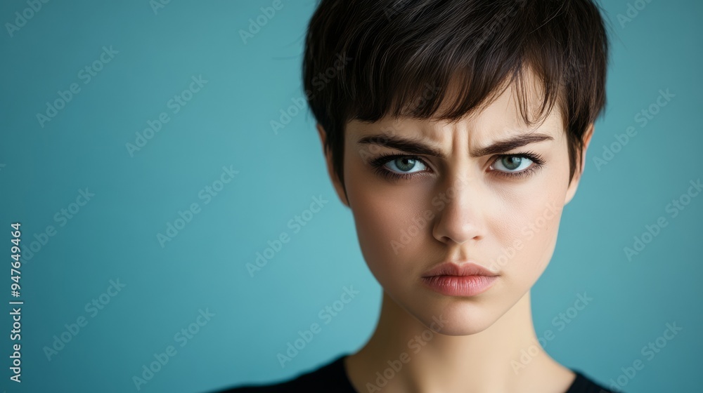 The young woman stands with a serious expression her vibrant eyes captivating the viewer The soft backdrop highlights her youthful glow showcasing her health and vitality The young woman stands with a serious expression her vibrant eyes captivating the viewer The soft backdrop highlights her youthful glow showcasing her health and vitality