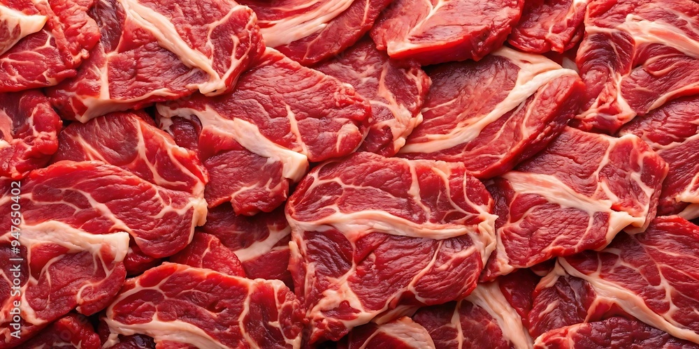 A processed collage of fresh raw meat beef surface A processed collage of fresh raw meat beef surface