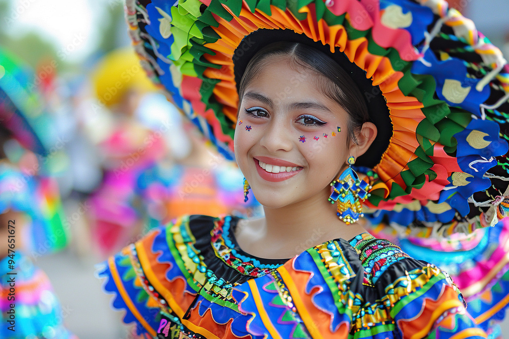 Beautiful Spanish girl in a huge hat at the festival. National hispanic heritage month Beautiful Spanish girl in a huge hat at the festival. National hispanic heritage month