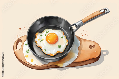 Fried eggs fried in a small frying pan (skillet)