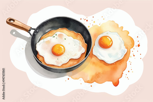 Fried eggs fried in a small frying pan (skillet)