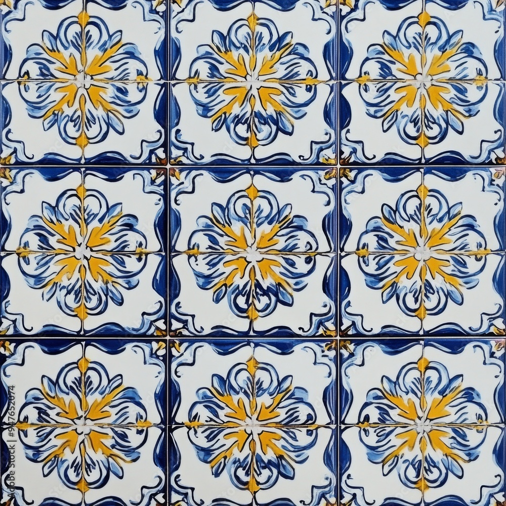An Elegant Blue and White Decorative Tile Pattern that enhances any Interior Design space An Elegant Blue and White Decorative Tile Pattern that enhances any Interior Design space