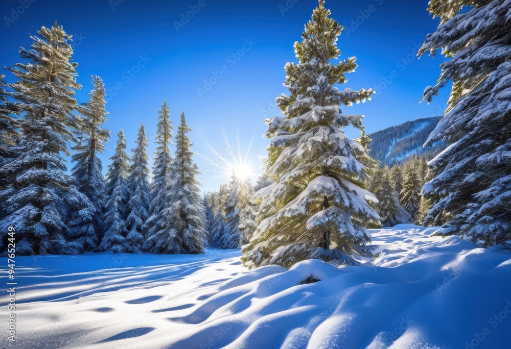 winter landscape featuring sparkling snow covered pine trees under clear blue skies, icicles, nature, cold, outdoors, frost, scenery, sky, beauty, season winter landscape featuring sparkling snow covered pine trees under clear blue skies, icicles, nature, cold, outdoors, frost, scenery, sky, beauty, season