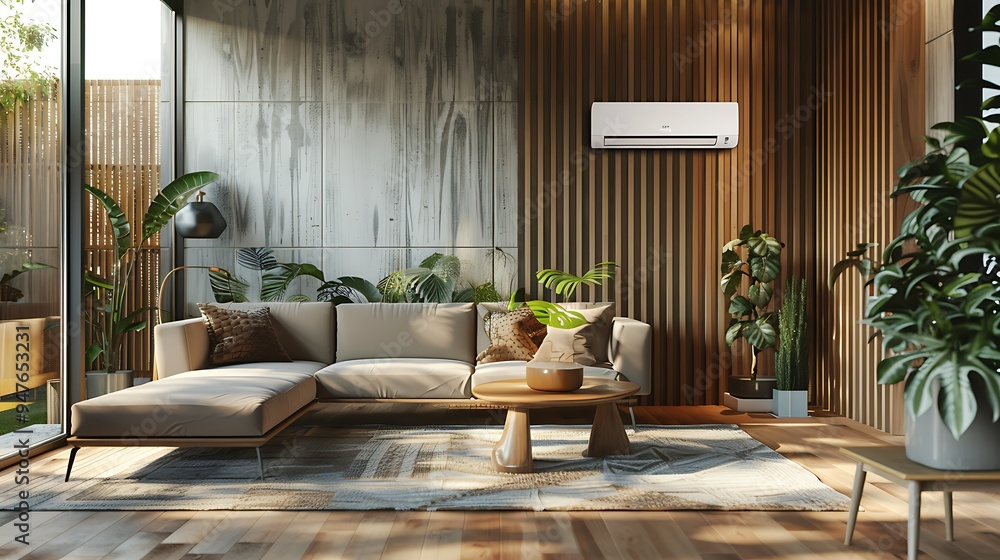 A cooling unit mounted on the wall in an opulent modern setting
