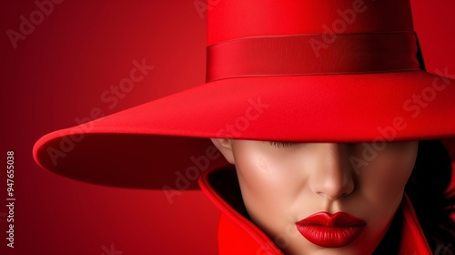 A woman wearing a red hat and red lipstick photo