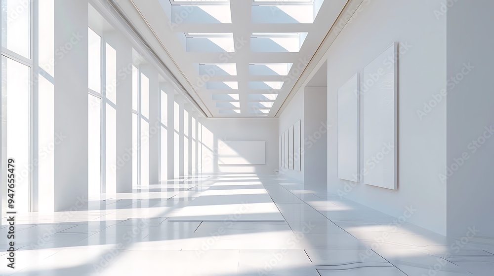 Minimalist Gallery Interior with Empty Frames Minimalist Gallery Interior with Empty Frames