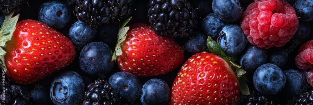 Assorted Fresh Berries: Strawberries, Raspberries, Blueberries and Blackberries. Berry background Assorted Fresh Berries: Strawberries, Raspberries, Blueberries and Blackberries. Berry background
