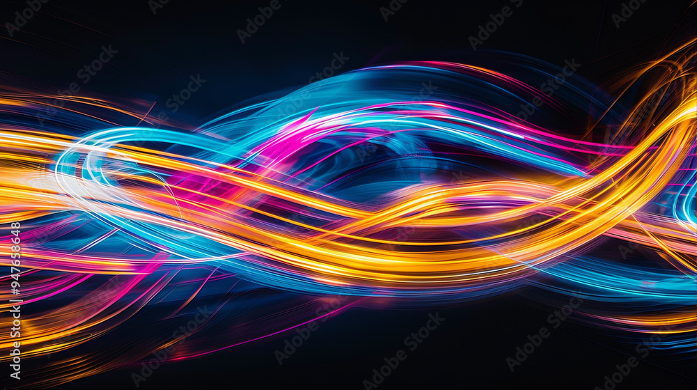 Motion high speed colorful light trail wavy ligh effect on black background Motion high speed colorful light trail wavy ligh effect on black background