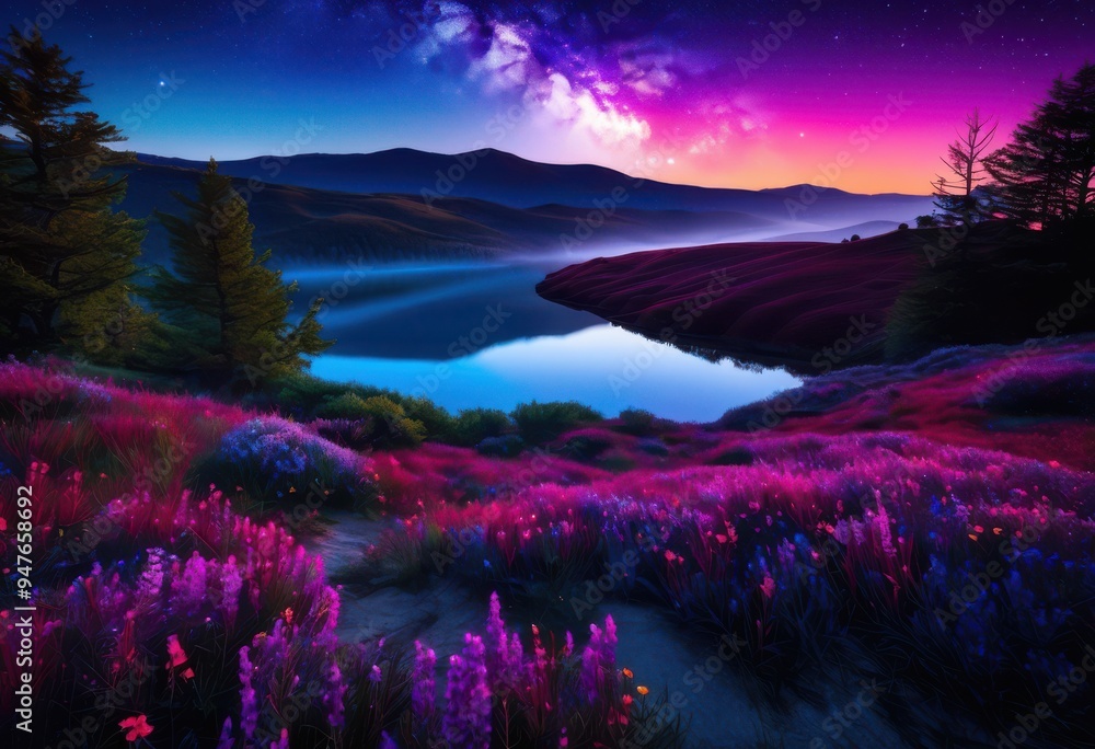 breathtaking landscape illuminated vibrant crimson moon casting magical glow over scenic terrain, night, sky, illumination, scenery, nature, beauty, radiance breathtaking landscape illuminated vibrant crimson moon casting magical glow over scenic terrain, night, sky, illumination, scenery, nature, beauty, radiance