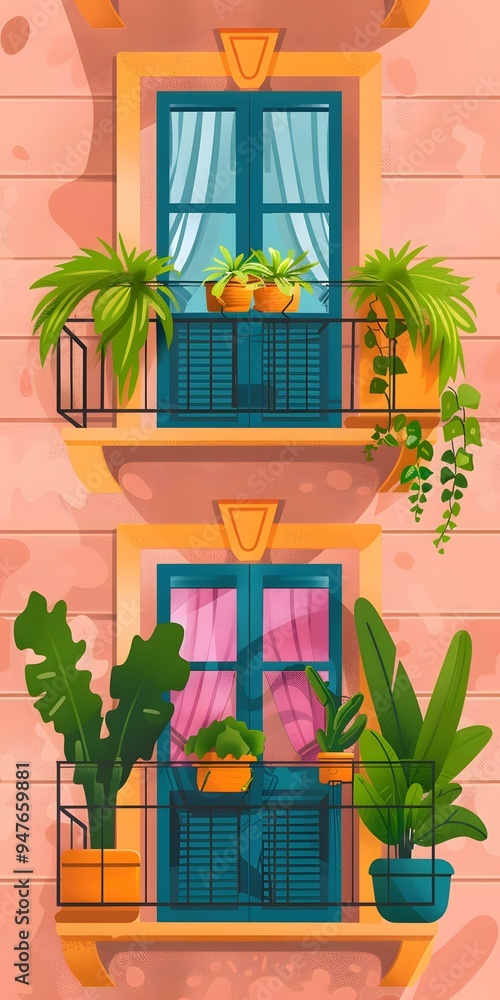 Balcony With Plants And Windows Balcony With Plants And Windows