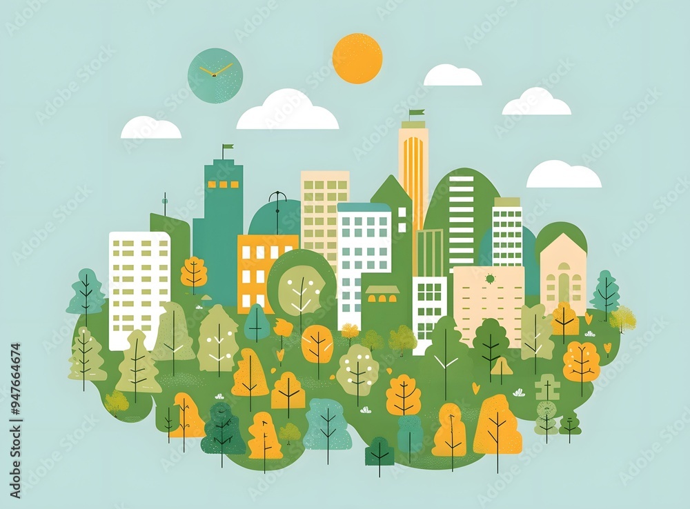 Obraz premium Green City Landscape Illustration