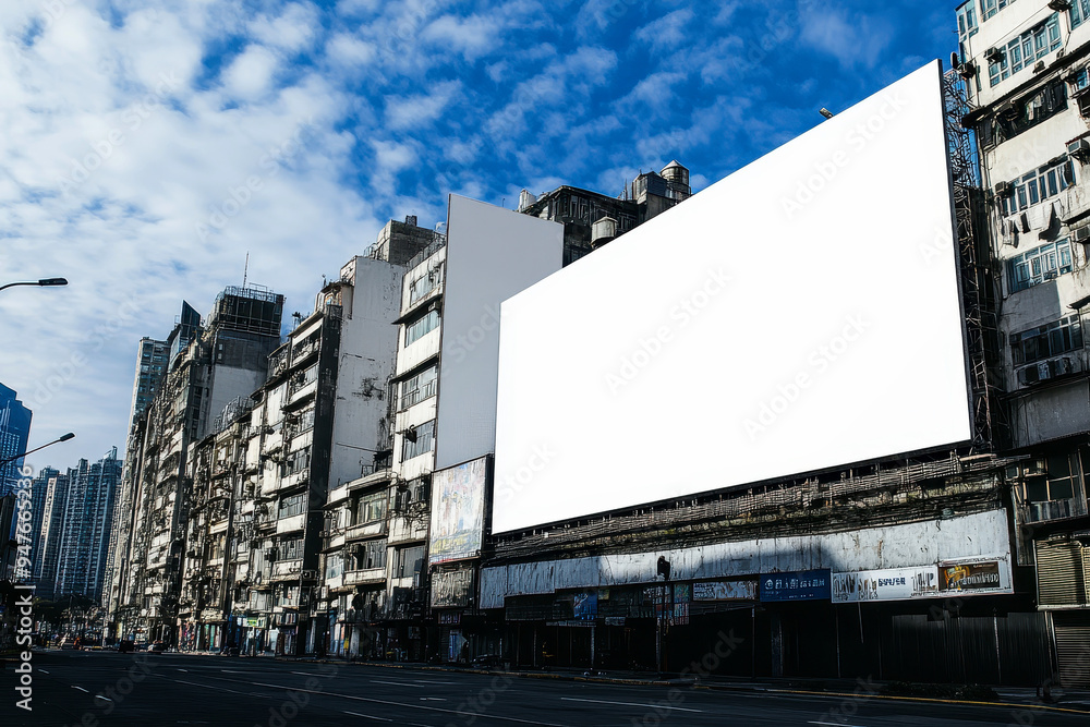 Blank billboard mockup on a street, A large blank billboard on the side of an urban street Blank billboard mockup on a street, A large blank billboard on the side of an urban street