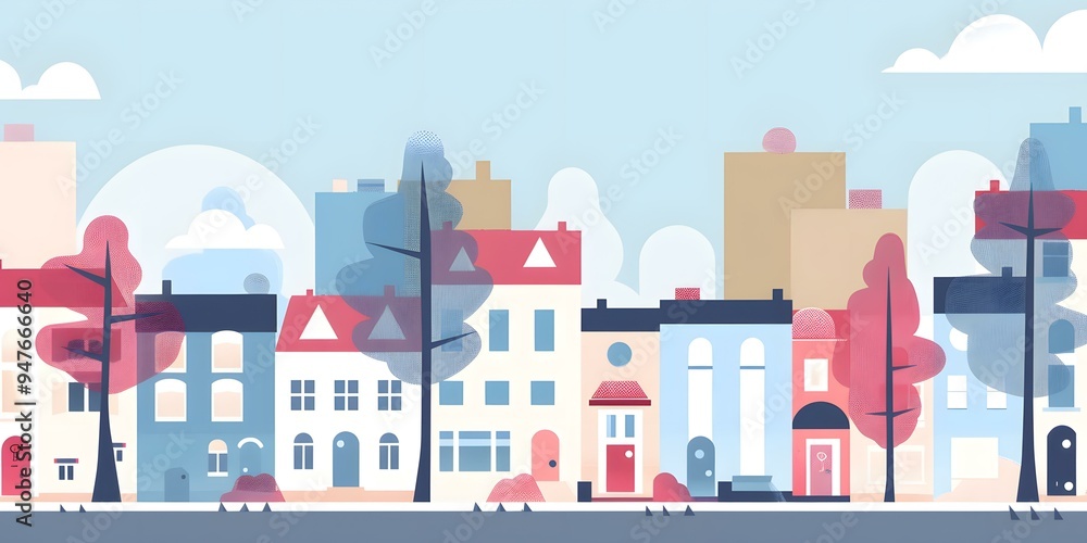 Colorful Geometric Illustration of a Cityscape Colorful Geometric Illustration of a Cityscape