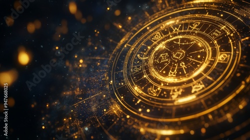 Wallpaper Mural Astrological circle featuring zodiac signs against a starry sky background   horoscope illustration Torontodigital.ca