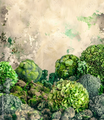 Green Moss Balls on a Grunge Background photo