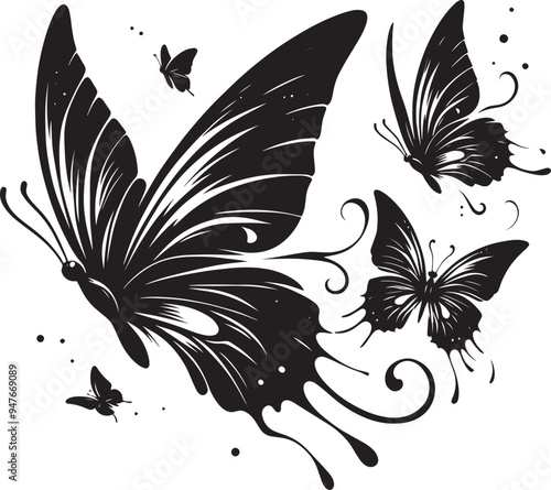 Beautiful butterfly insect silhouette illustration isolated on a white background