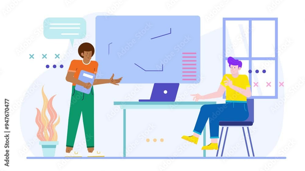 people worker at modern office environment illustration business animated video people worker at modern office environment illustration business animated video