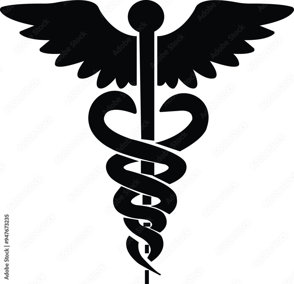 Medical icon. Minimal flat caduceus symbol on white background . Medical icon. Minimal flat caduceus symbol on white background .