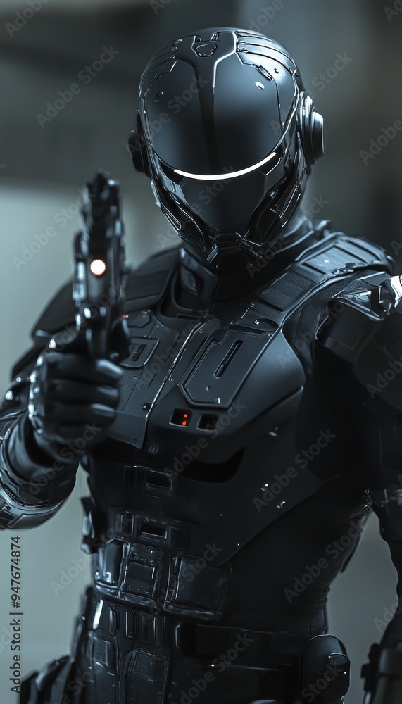 A determined man in futuristic armor gripping a gun, ready for action in a sci fi setting A determined man in futuristic armor gripping a gun, ready for action in a sci fi setting