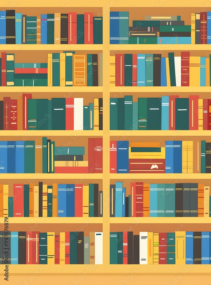 Full Bookshelf with Different Colored Books Full Bookshelf with Different Colored Books