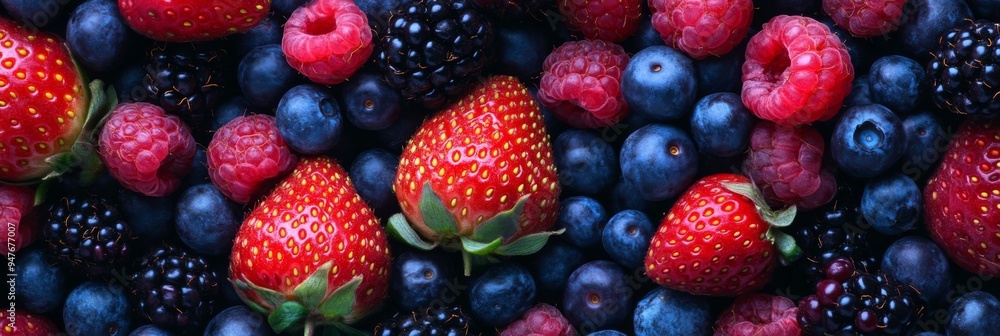 Colorful Background of Fresh Berries: Strawberries, Blueberries, Raspberries, and Blackberries Colorful Background of Fresh Berries: Strawberries, Blueberries, Raspberries, and Blackberries