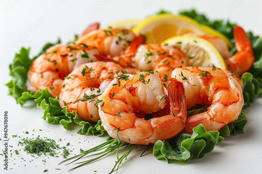 Freshly Cooked Shrimp with Lemon and Greens. Freshly Cooked Shrimp with Lemon and Greens.