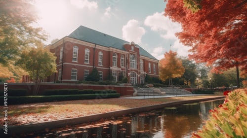 Historic Building with Fall Foliage and Reflecting Pond