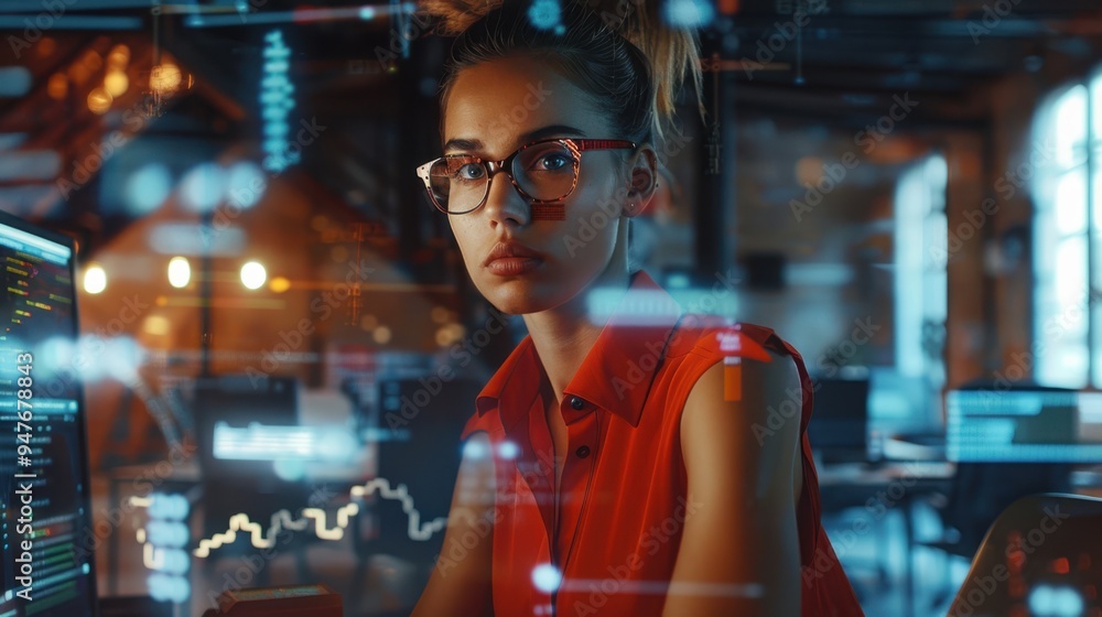 Obraz premium The Woman Coding Computer