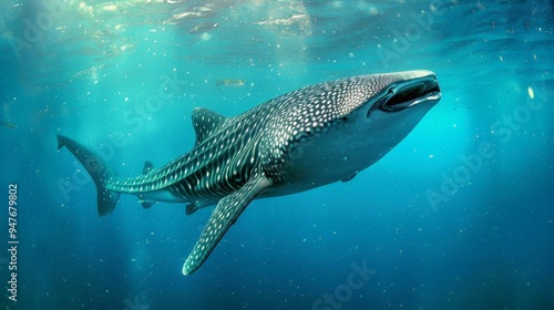 A whale shark swimming peacefully through the ocean