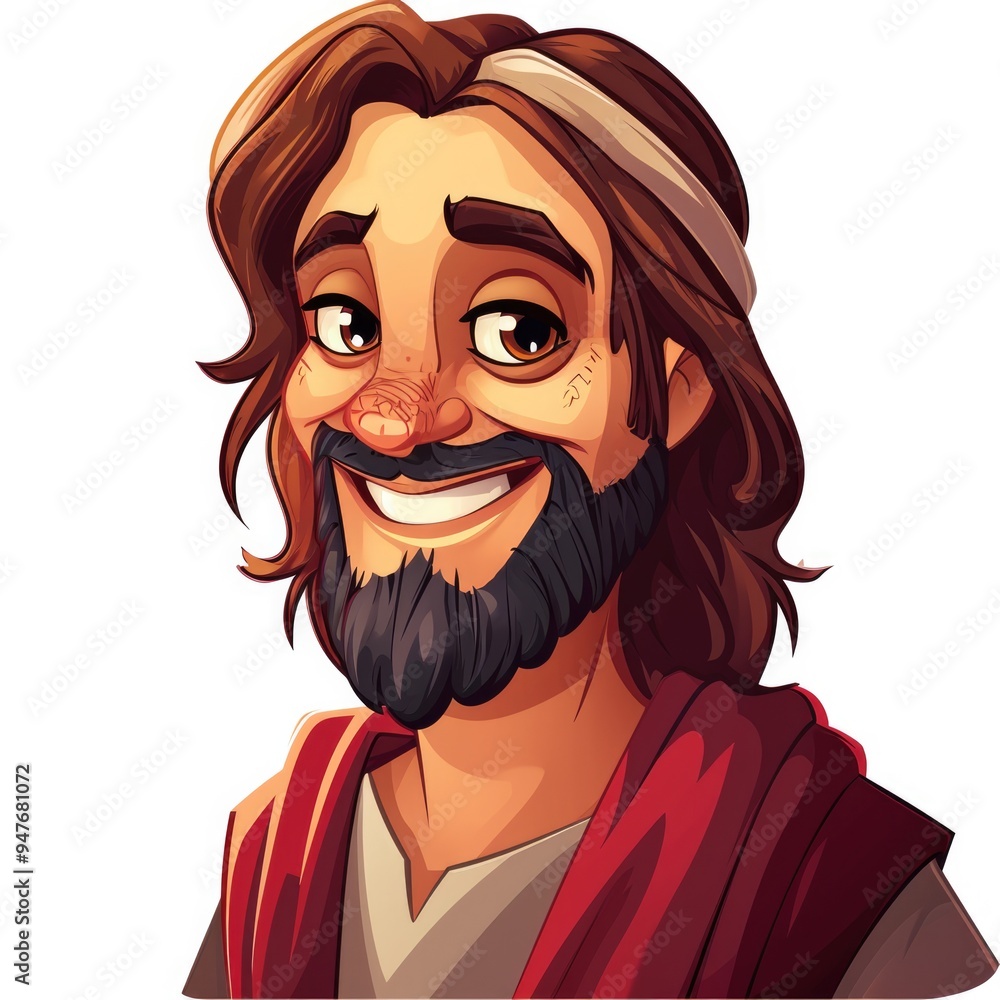 Smiling Jesus Cartoon Character: Illustration of the Religious Figure in Isolated Art Smiling Jesus Cartoon Character: Illustration of the Religious Figure in Isolated Art