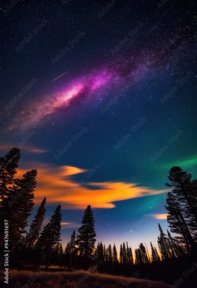 breathtaking night sky adorned vibrant meteors displaying dazzling array colors patterns illuminating darkness, stars, celestial, astronomy, light, beauty breathtaking night sky adorned vibrant meteors displaying dazzling array colors patterns illuminating darkness, stars, celestial, astronomy, light, beauty