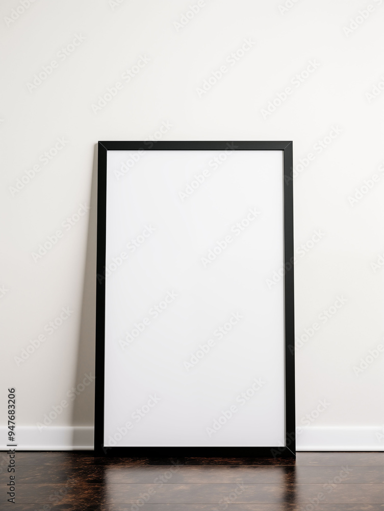 A mockup of an empty black frame on the floor, Interior design photography, minimalist in style. Generative ai A mockup of an empty black frame on the floor, Interior design photography, minimalist in style. Generative ai