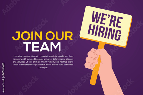 We're hiring with minimalist design concept. Business recruiting vector illustration