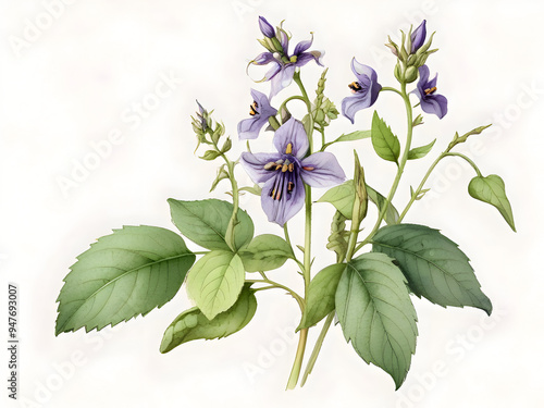 Enchanters Nightshade Watercolor Flower Plant Nature Art  photo