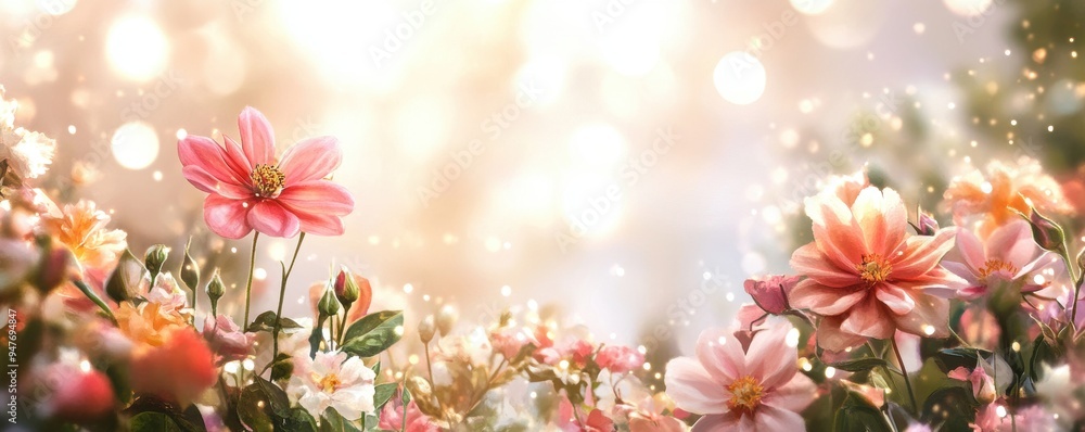 a sunlit garden filled with vibrant flowers in full bloom. a sunlit garden filled with vibrant flowers in full bloom.
