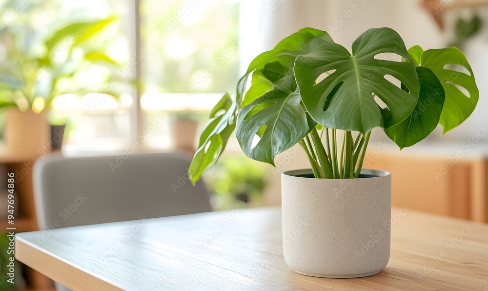 Monstera plant in a bright dining room, Generative AI Monstera plant in a bright dining room, Generative AI