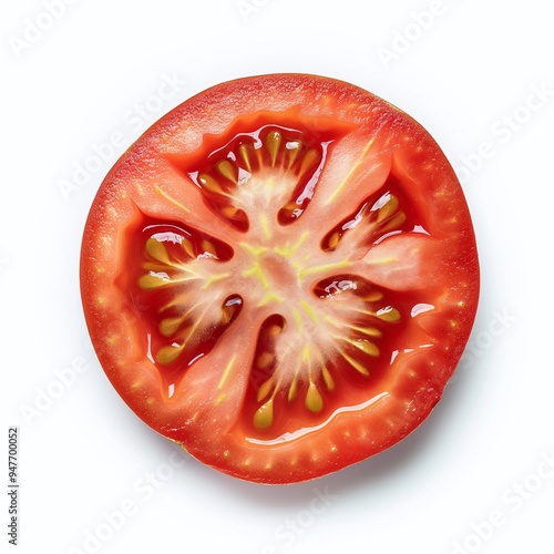 A Close-up photo of sliced ​​red tomato, isolated on a white background, red tomato Generative Ai.