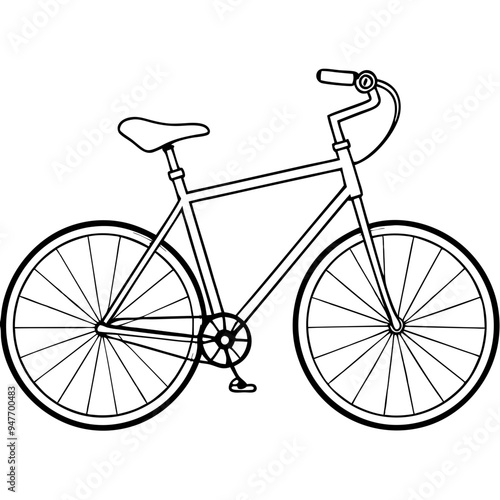 black line drawing depicting classic bicycle, bike, cycle on transparent background