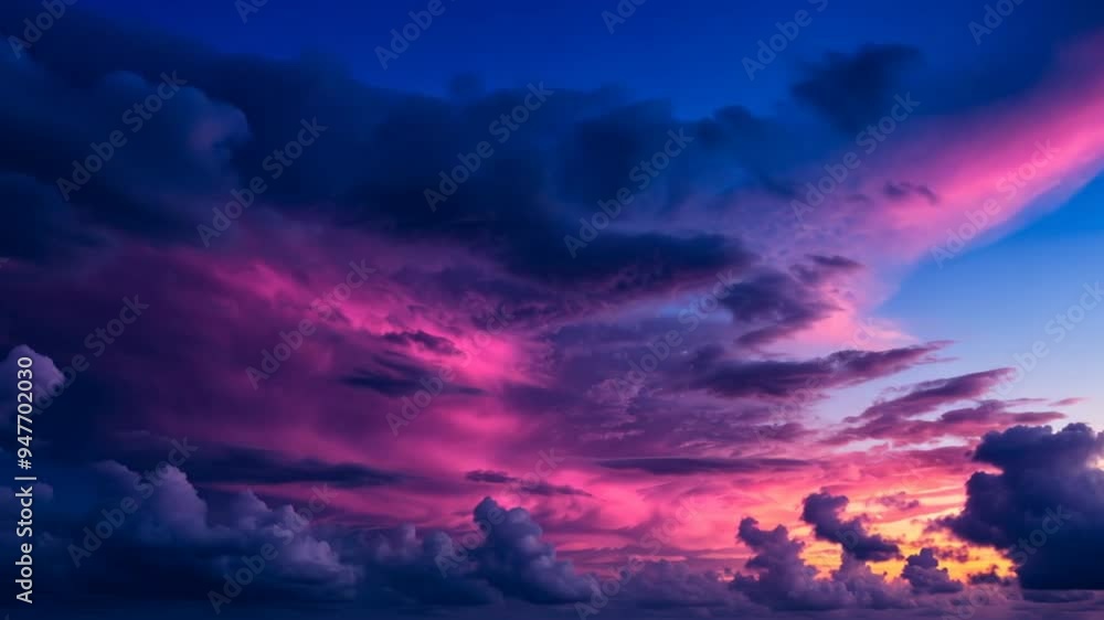 The sky is filled with clouds and the sun is setting, creating a beautiful The sky is filled with clouds and the sun is setting, creating a beautiful