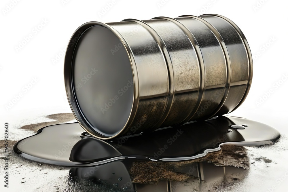 Oil barrel leaking black liquid onto the floor Oil barrel leaking black liquid onto the floor