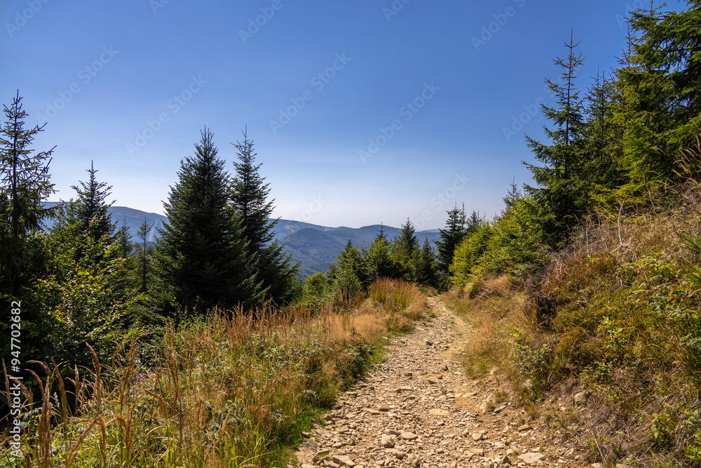 Mountainous mountain landscape on a hot summer day in late summer Mountainous mountain landscape on a hot summer day in late summer