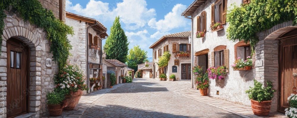 Fototapeta premium a quaint village featuring cobblestone streets and historic buildings.